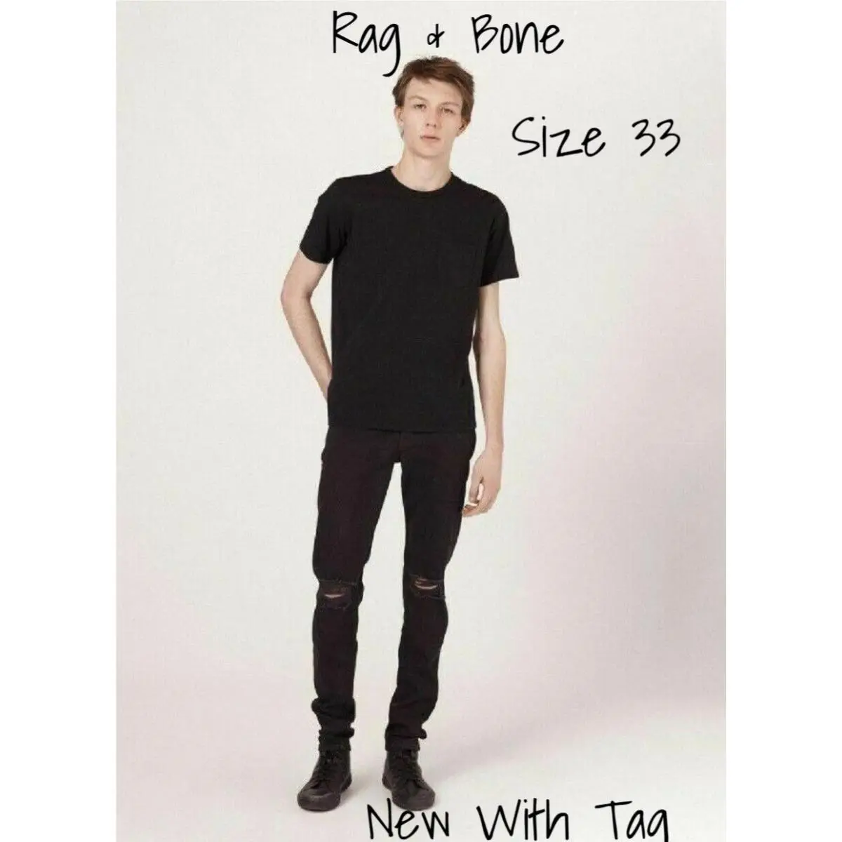 Men`s Rag Bone Black Skinny Fit Stretch Jeans - Size 33