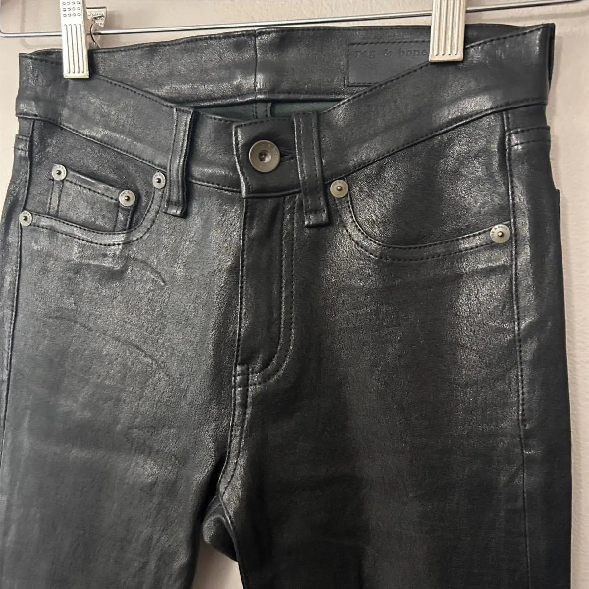 Rag Bone Pants Womens 24 Black Lamb Leather Skinny Jeans Stretch