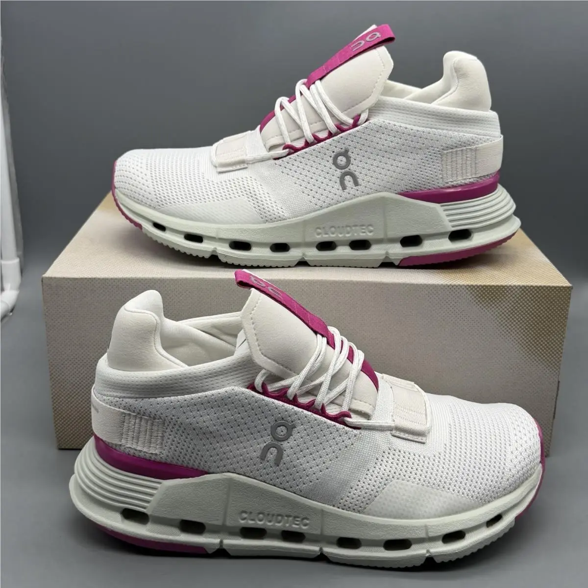 On Running Cloudnova Women’s 6 Running Gym Training Shoes White Pink Carnation