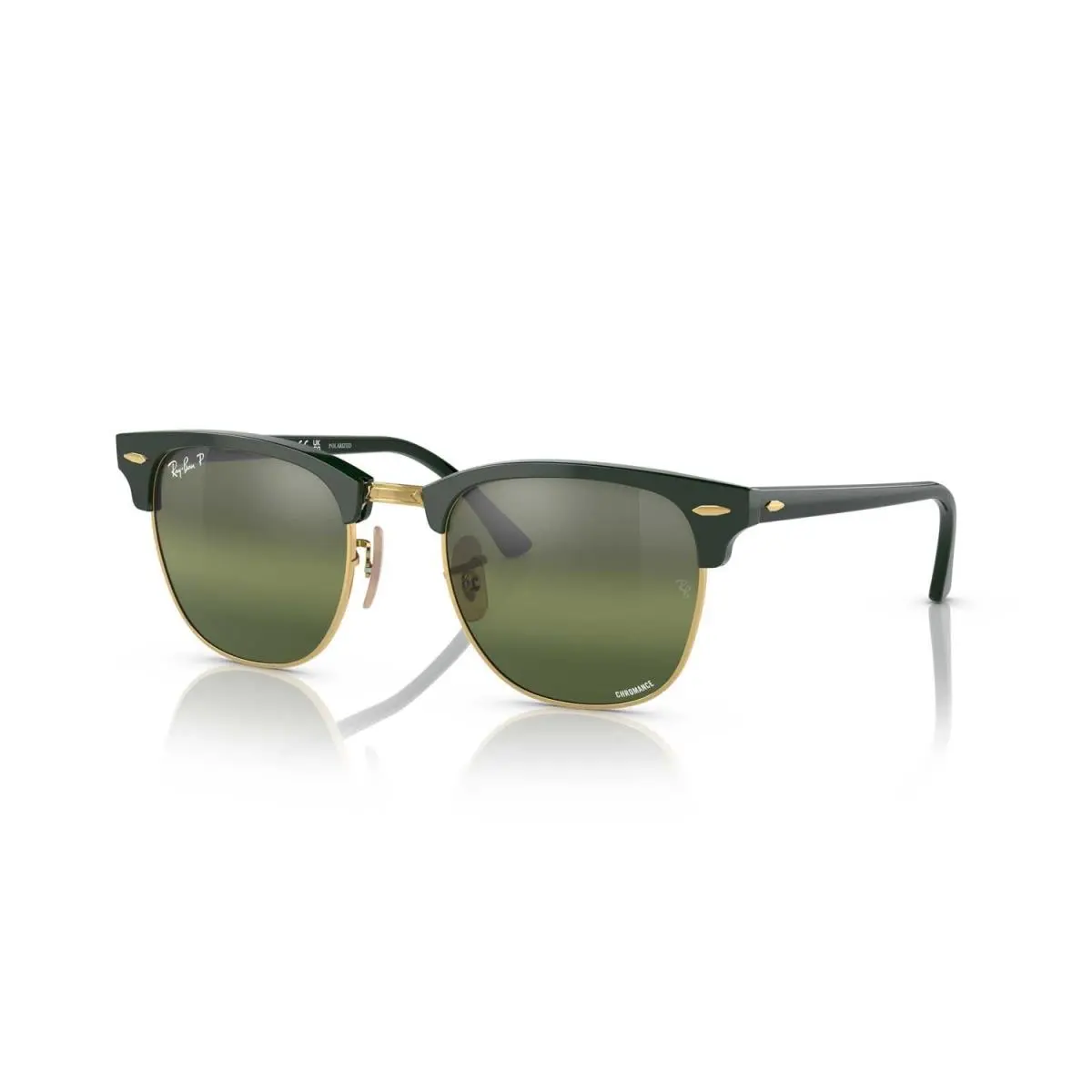 Ray-ban Clubmaster Chromance Polarized Sunglasses Green on Gold 55 w/ Grn Lenses