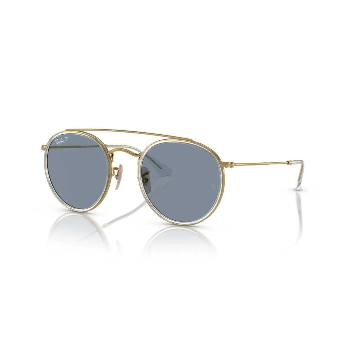 Ray-ban Round Double Bridge Polarized Sunglasses Polished Gold Frame Blue Lenses by Ray-Ban
