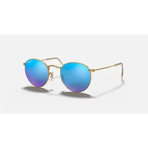 Ray-bans Round Flash Lenses rb3447- Matte Gold / Blue Polarized Mirror