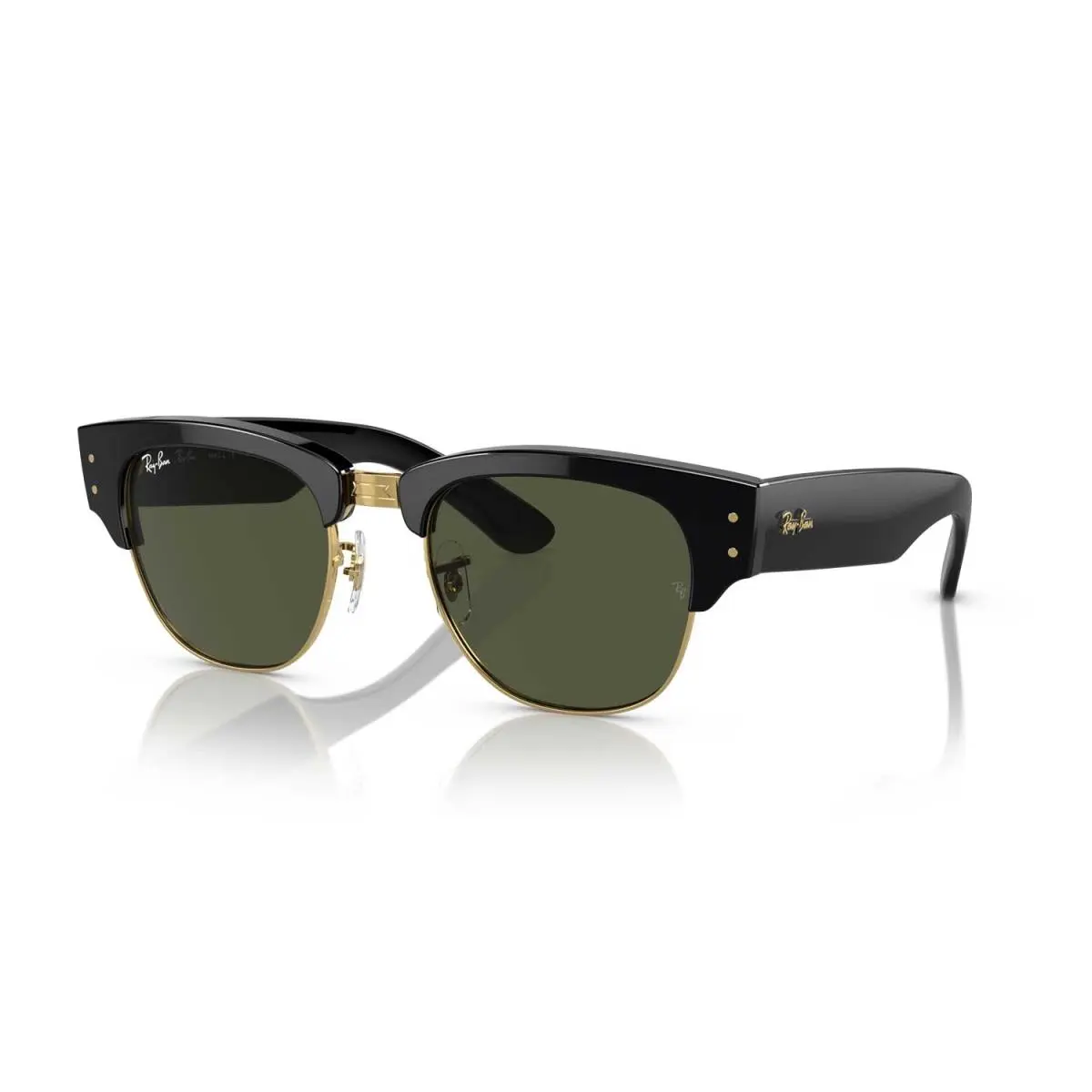 Ray-ban Mega Clubmaster Sunglasses - Polished Black On Gold Frame - Green Lenses by Ray-Ban