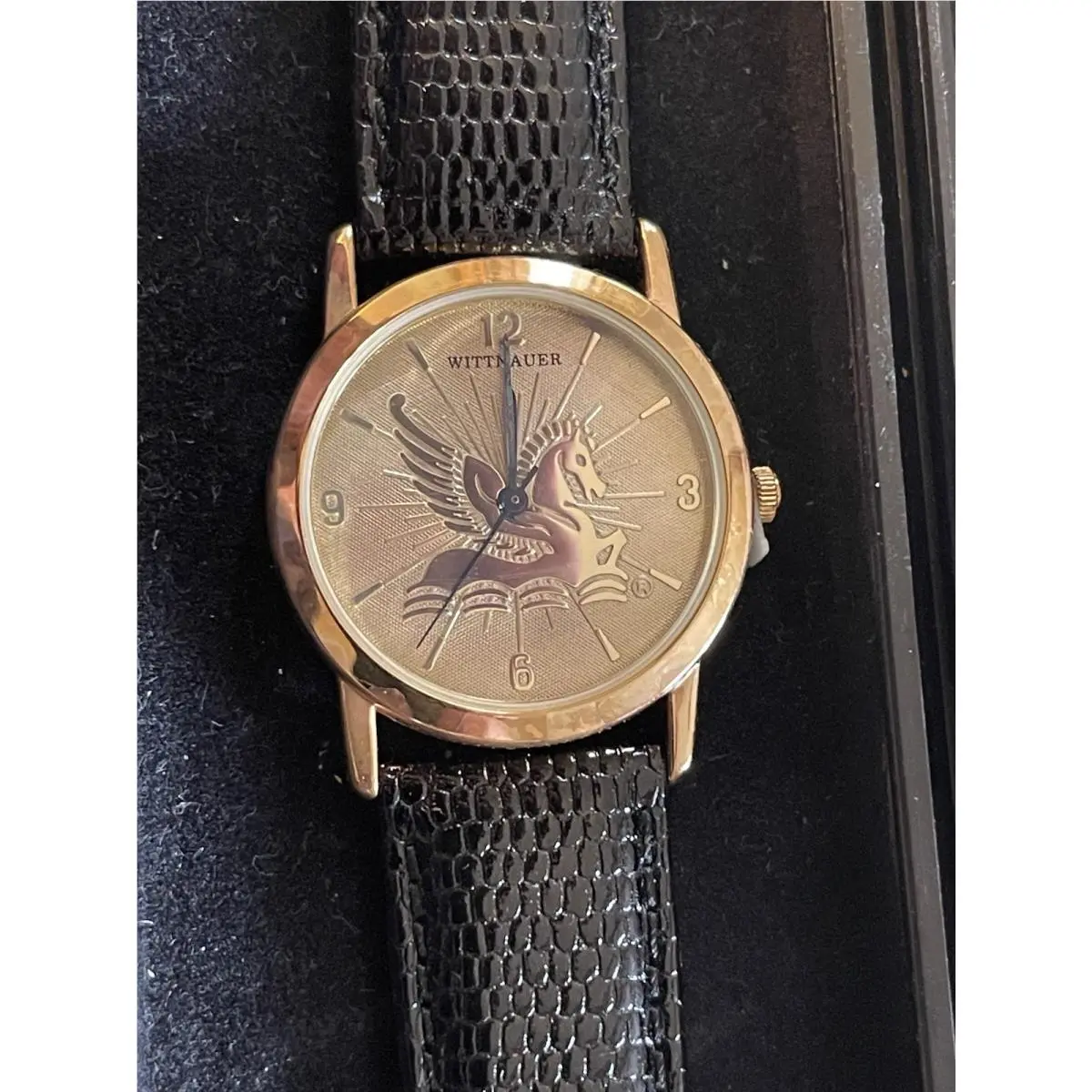 Vintage  Pegasus Swiss Quartz Watch Men Gold Tone Leather by Wittnauer