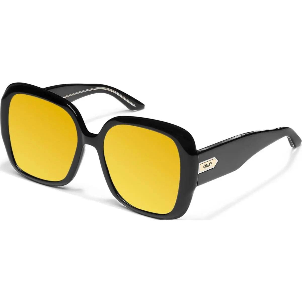 Quay Full Glam Women Square Polarized Sunglasses Gloss Black 56mm 4 Lens Options Gold Mirror Polar by QUAY