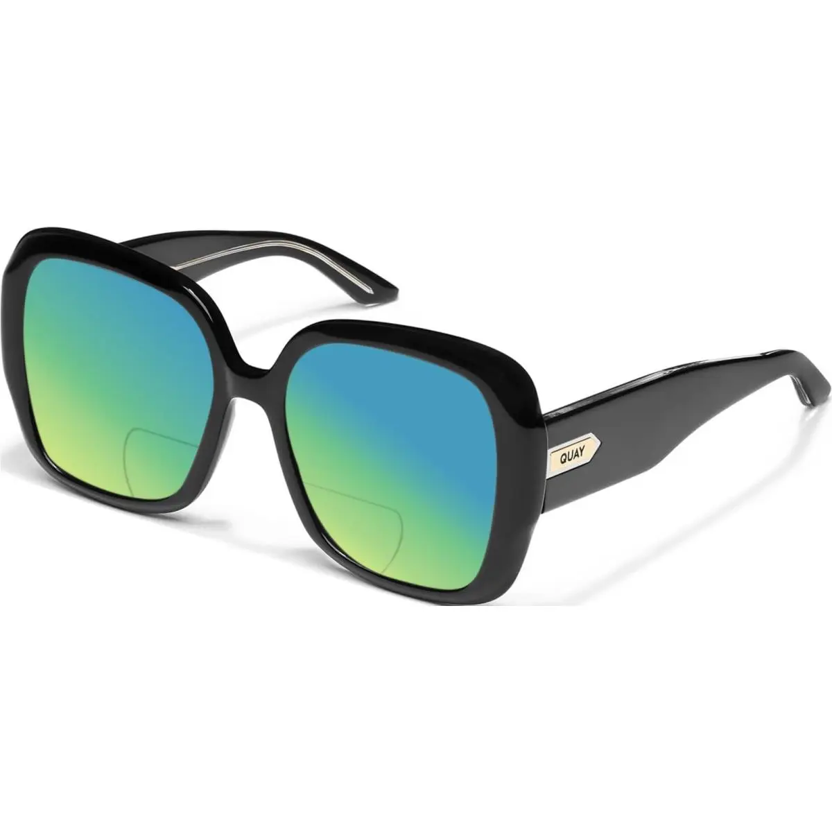 Quay Full Glam Women Square Polarized Sunglasses Gloss Black 56mm 4 Lens Options Green Mirror Polar by QUAY