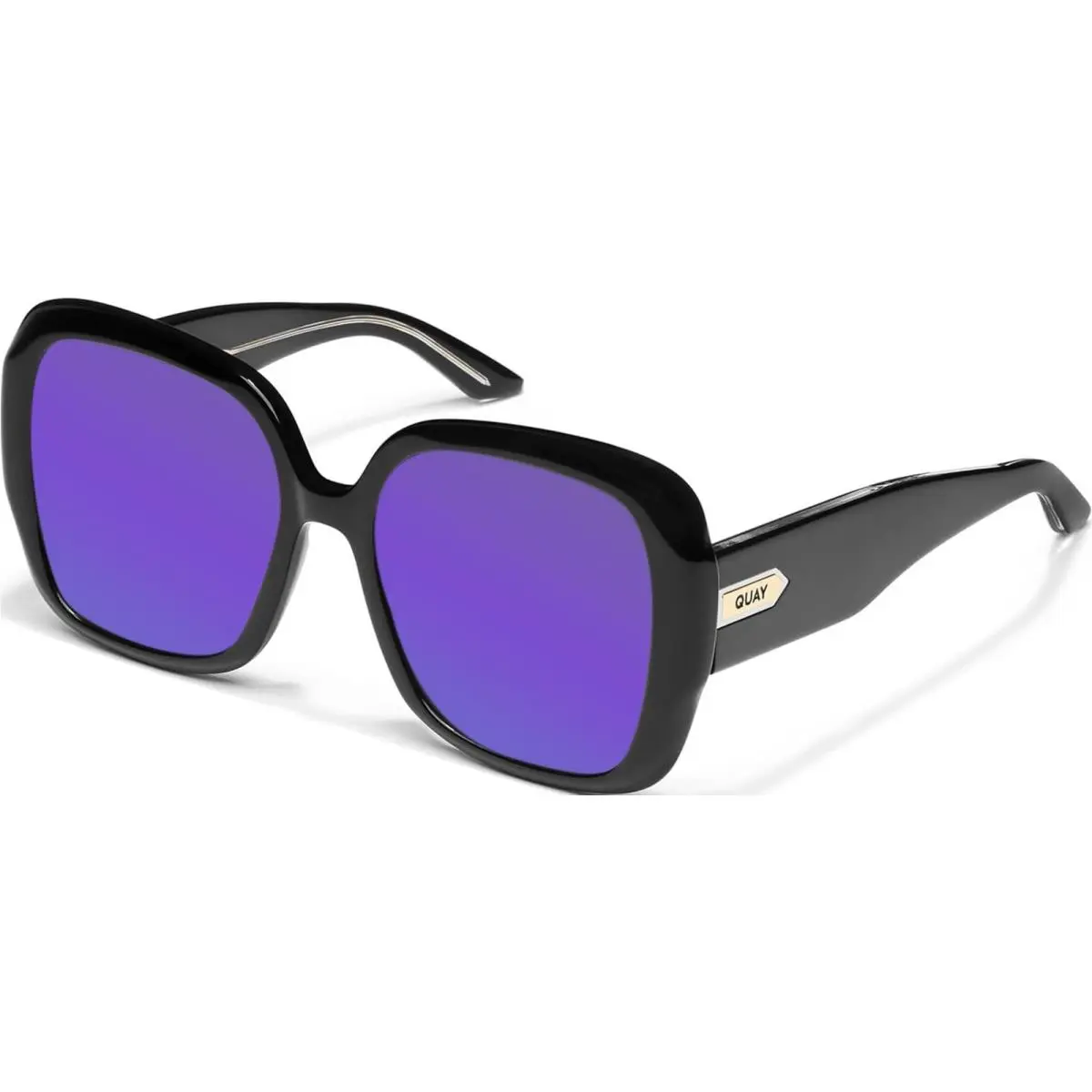 Quay Full Glam Women Square Polarized Sunglasses Gloss Black 56mm 4 Lens Options Purple Mirror Polar by QUAY
