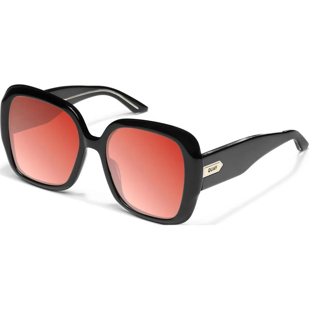 Quay Full Glam Women Square Polarized Sunglasses Gloss Black 56mm 4 Lens Options Red Mirror Polar by QUAY