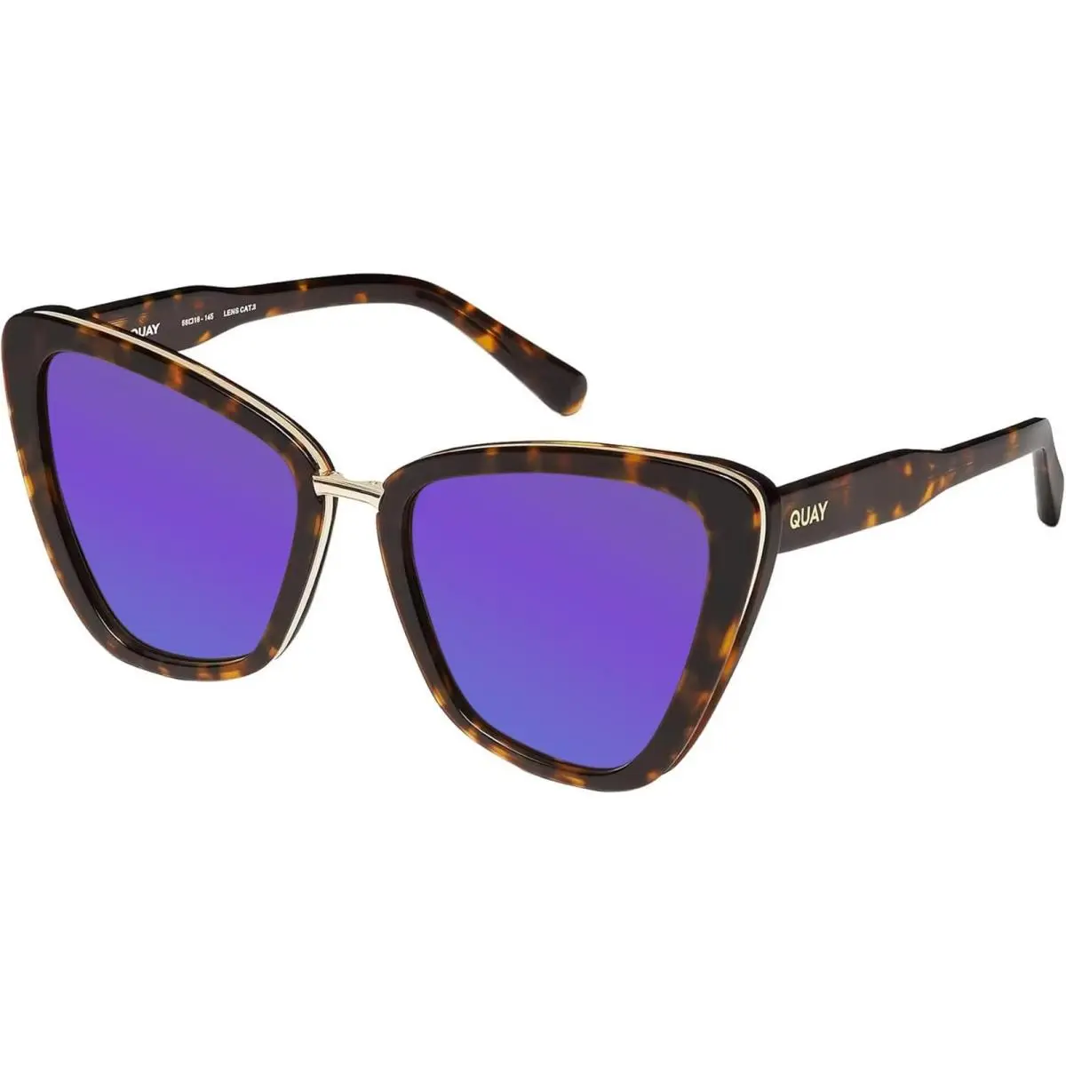 Quay All Talk Women`s Cat Eye Polarized Sunglasses Brown Tortoise 58mm 10 Option Purple Mirror Polar by QUAY