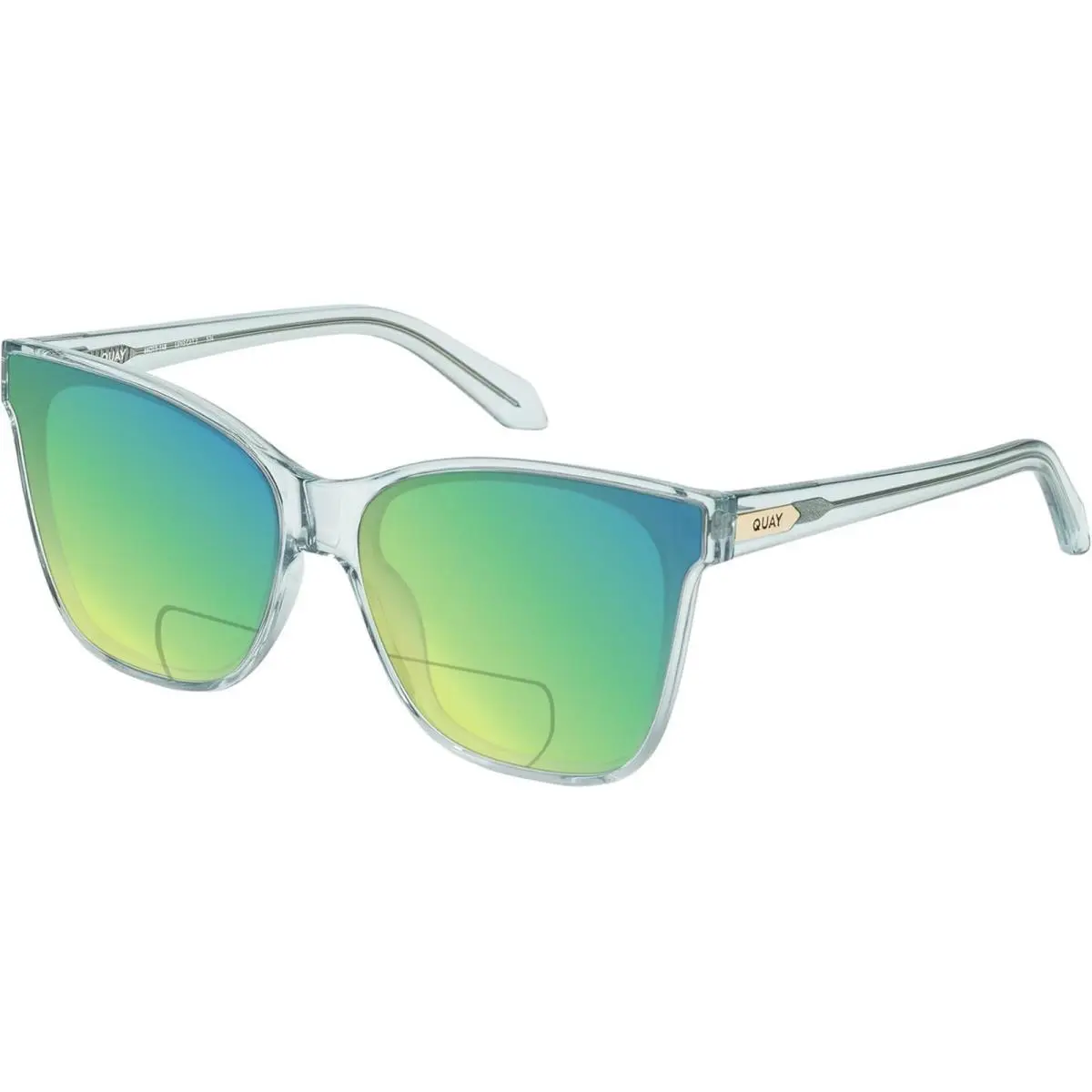 Quay After Party Women`s Square Polarized Bi-focal Sunglasses in Clear Aqua Blue Green Mirror by QUAY