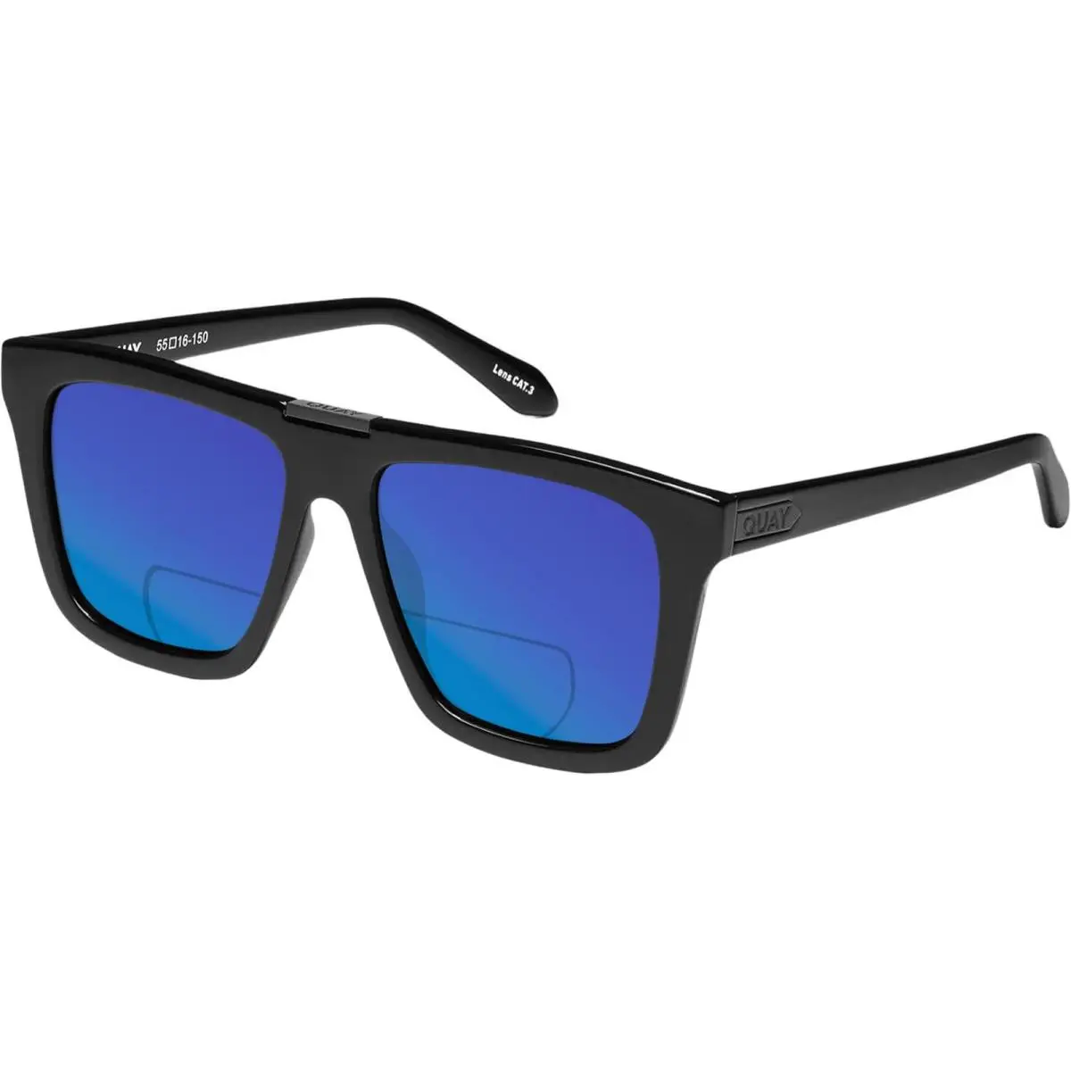 Quay Name Drop Unisex Square Polarized Bi-focal Sunglasses in Gloss Black 55 mm