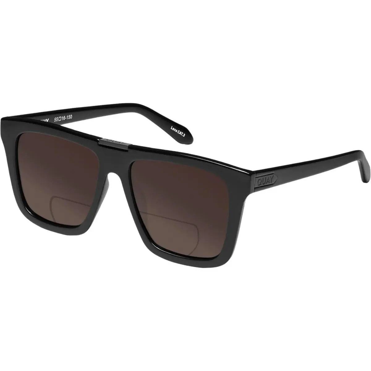 Quay Name Drop Unisex Square Polarized Bi-focal Sunglasses in Gloss Black 55 mm Brown by QUAY