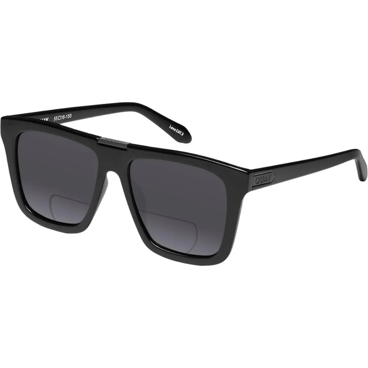 Quay Name Drop Unisex Square Polarized Bi-focal Sunglasses in Gloss Black 55 mm Grey by QUAY