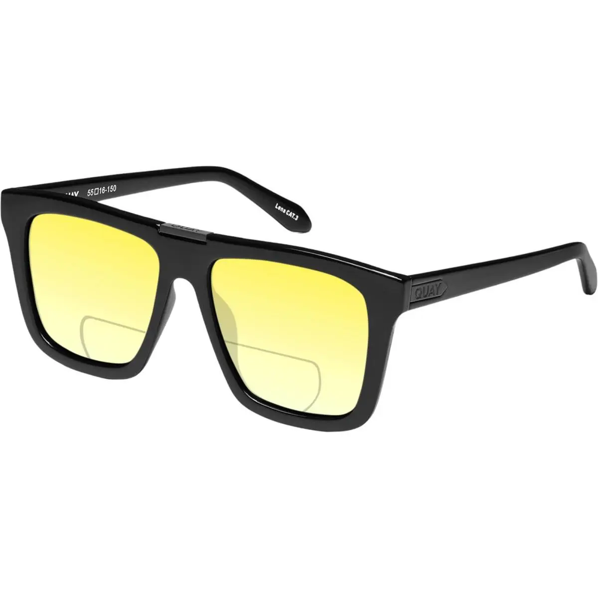 Quay Name Drop Unisex Square Polarized Bi-focal Sunglasses in Gloss Black 55 mm Yellow by QUAY