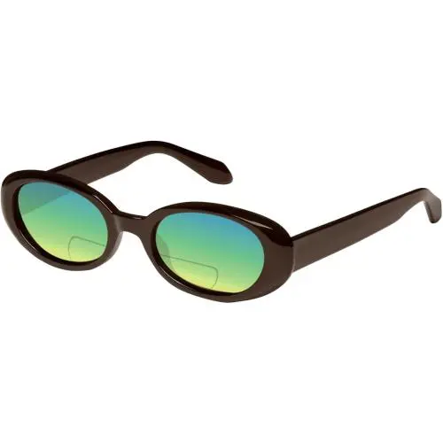 Quay Felt Cute Women`s Round Polarized Bi-focal Sunglasses Chocolate Brown 52 mm Green Mirror by QUAY