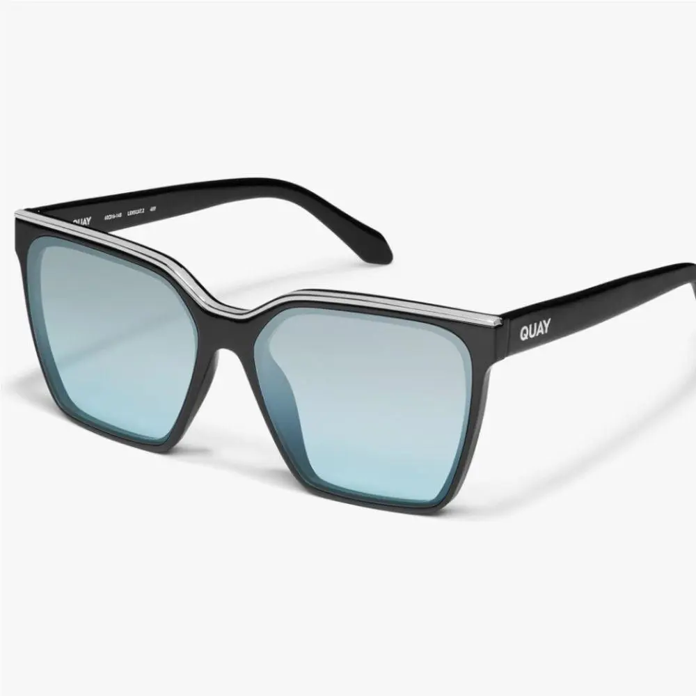 Quay Level Up Sunglasses- Black/silver Turquoise Flash