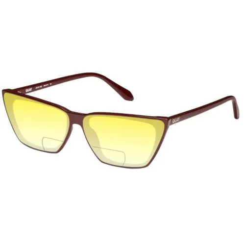 Quay Bad Habit Women`s Cat Eye Polarized Bi-focal Sunglasses in Oxblood Red 65mm Yellow by QUAY