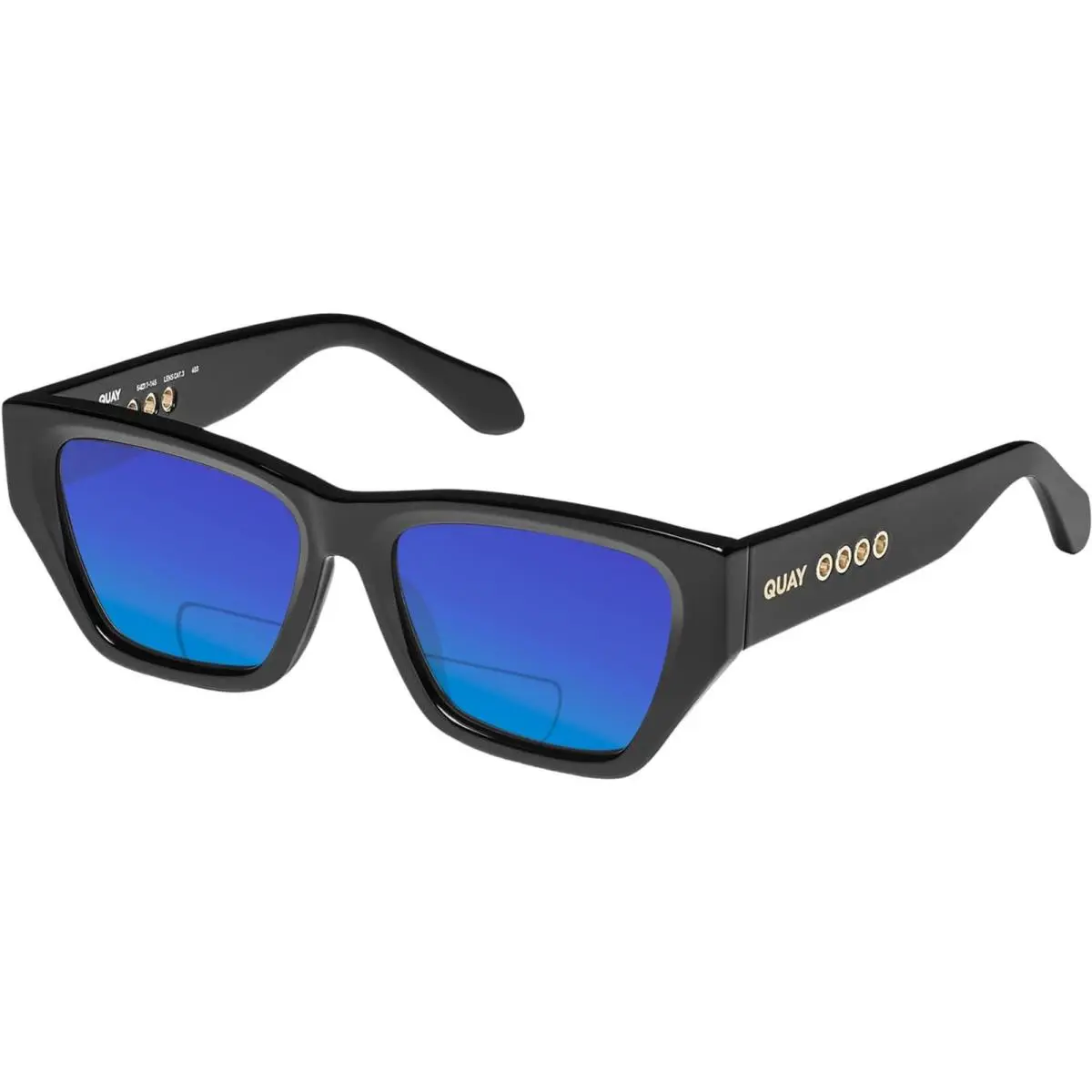 Quay No Apologies Unisex Square Polarized Bi-focal Sunglasses Gloss Black 55 mm - Frame: Multicolor, Lens: Blue Mirror