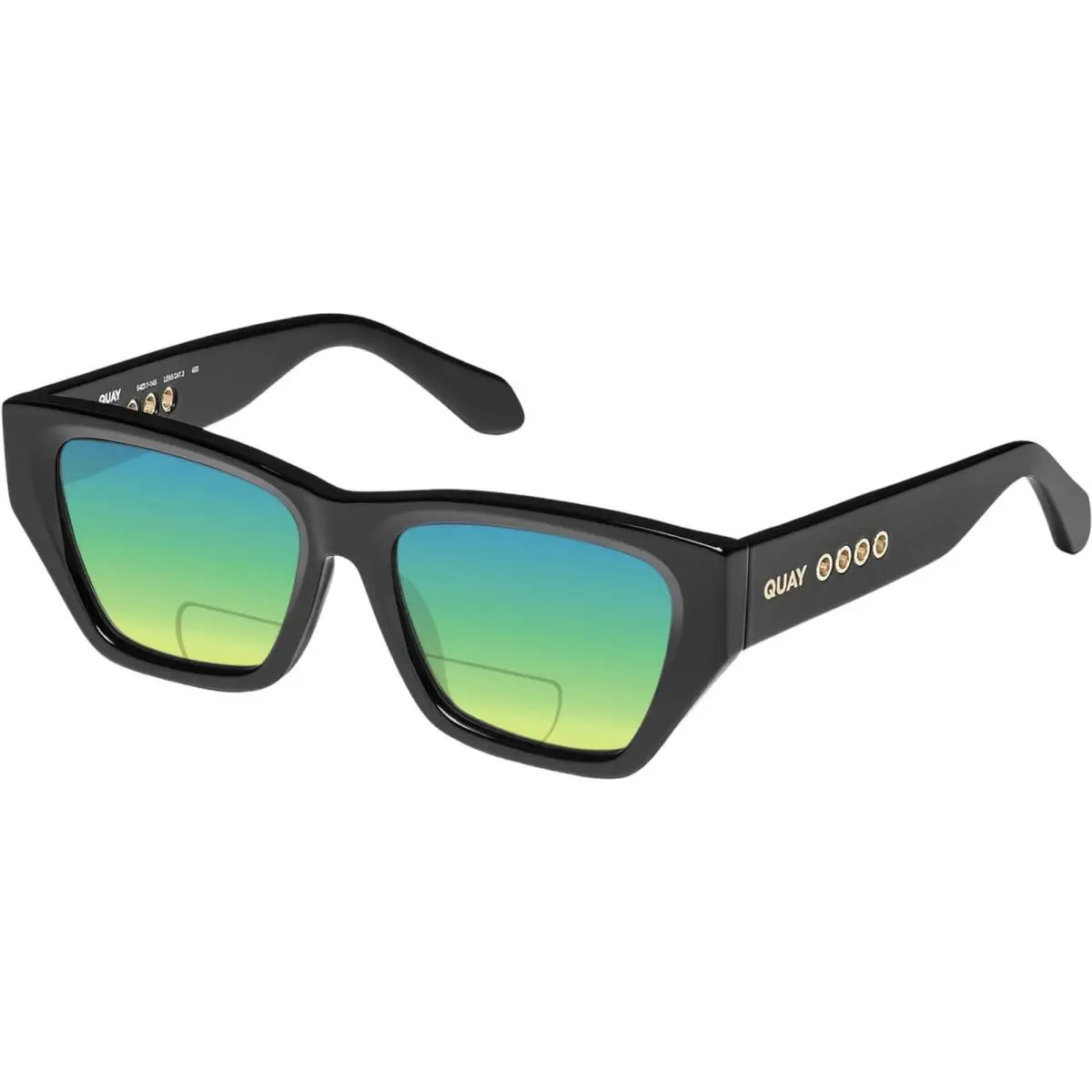Quay No Apologies Unisex Square Polarized Bi-focal Sunglasses Gloss Black 55 mm Green Mirror by QUAY
