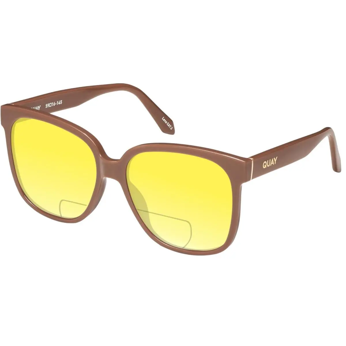 Quay Wide Awake Women`s Panthos Polarized Bi-focal Sunglasses in Gloss Tan Brown Yellow by QUAY