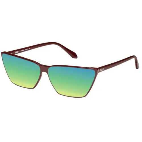 Quay Bad Habit Women Cateye Polarized Sunglasses Oxblood Red 65mm 4 Lens Options Green Mirror Polar by QUAY