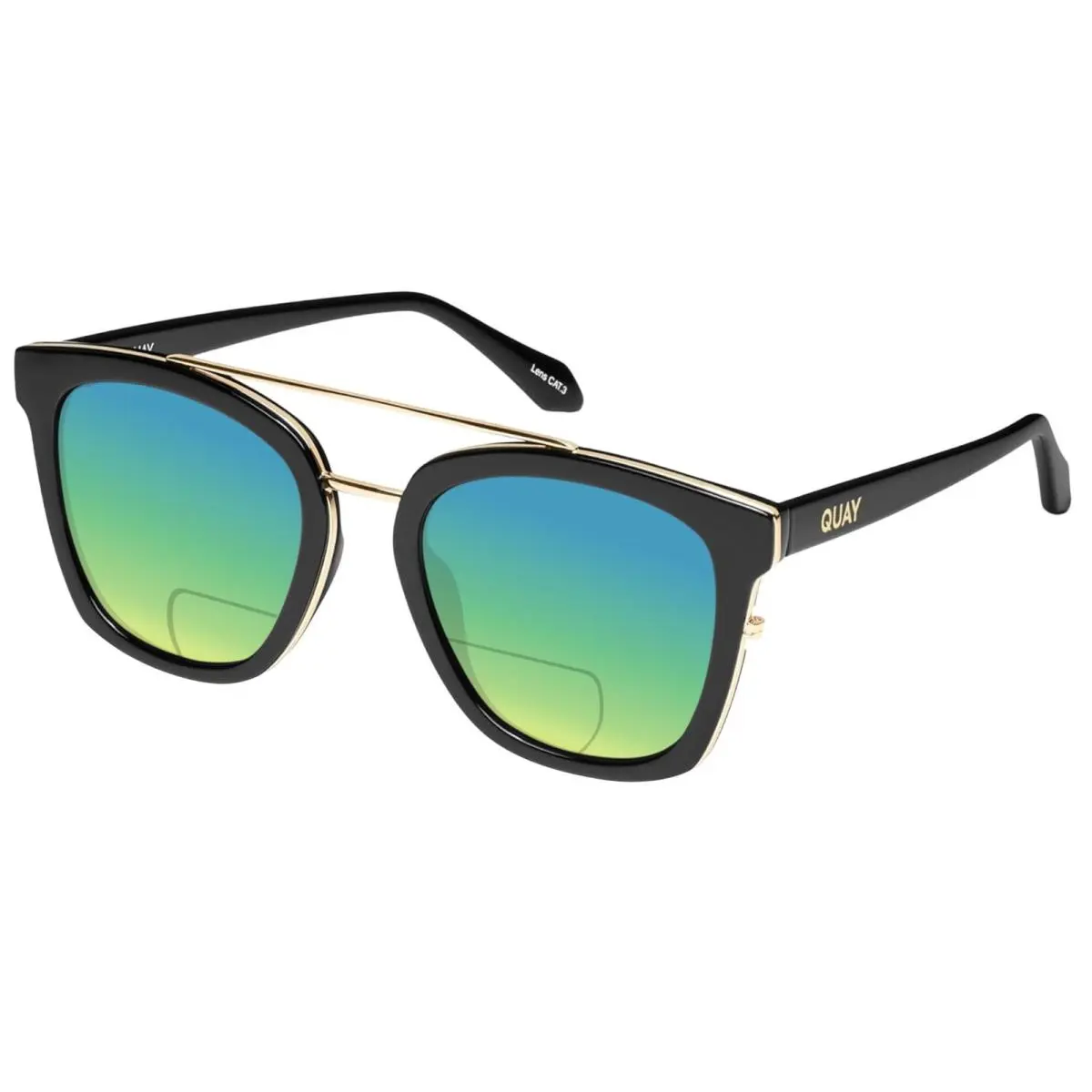Quay Sweet Dreams Unisex Panthos Polarized Bi-focal Sunglasses Gloss Black 54 mm Green Mirror by QUAY
