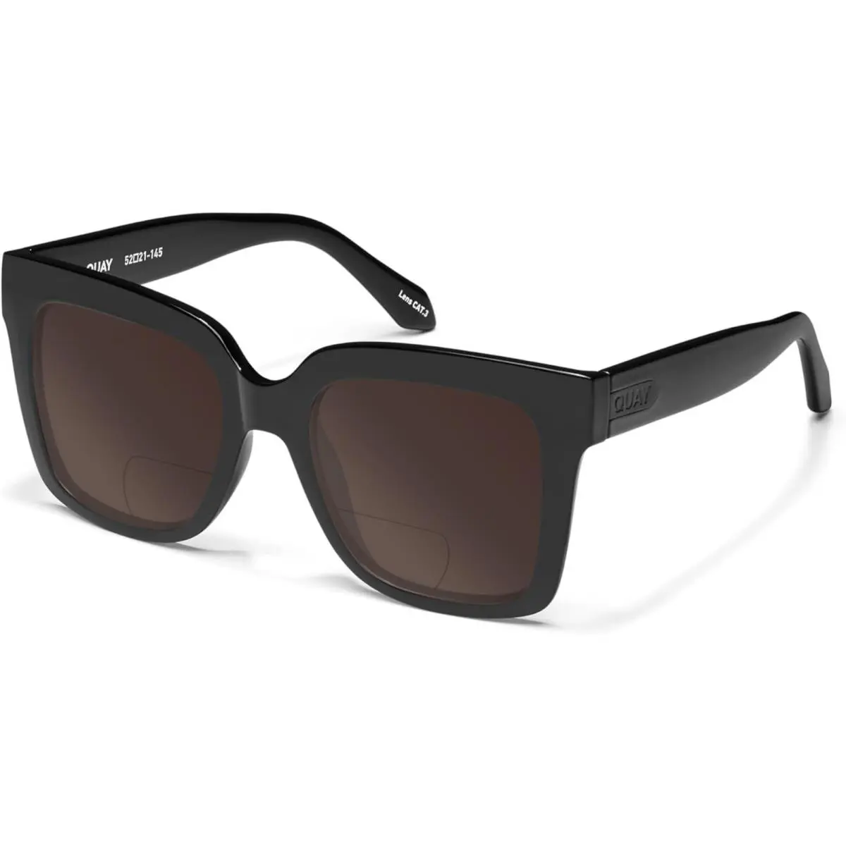 Quay Icy Women`s Square Polarized Bi-focal Sunglasses in Gloss Black 52mm 41 Opt Brown by QUAY