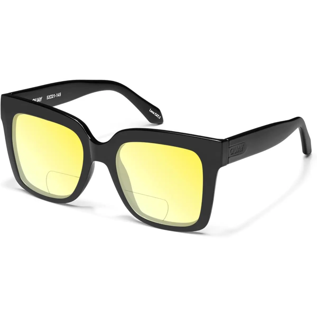 Quay Icy Women`s Square Polarized Bi-focal Sunglasses in Gloss Black 52mm 41 Opt Yellow by QUAY