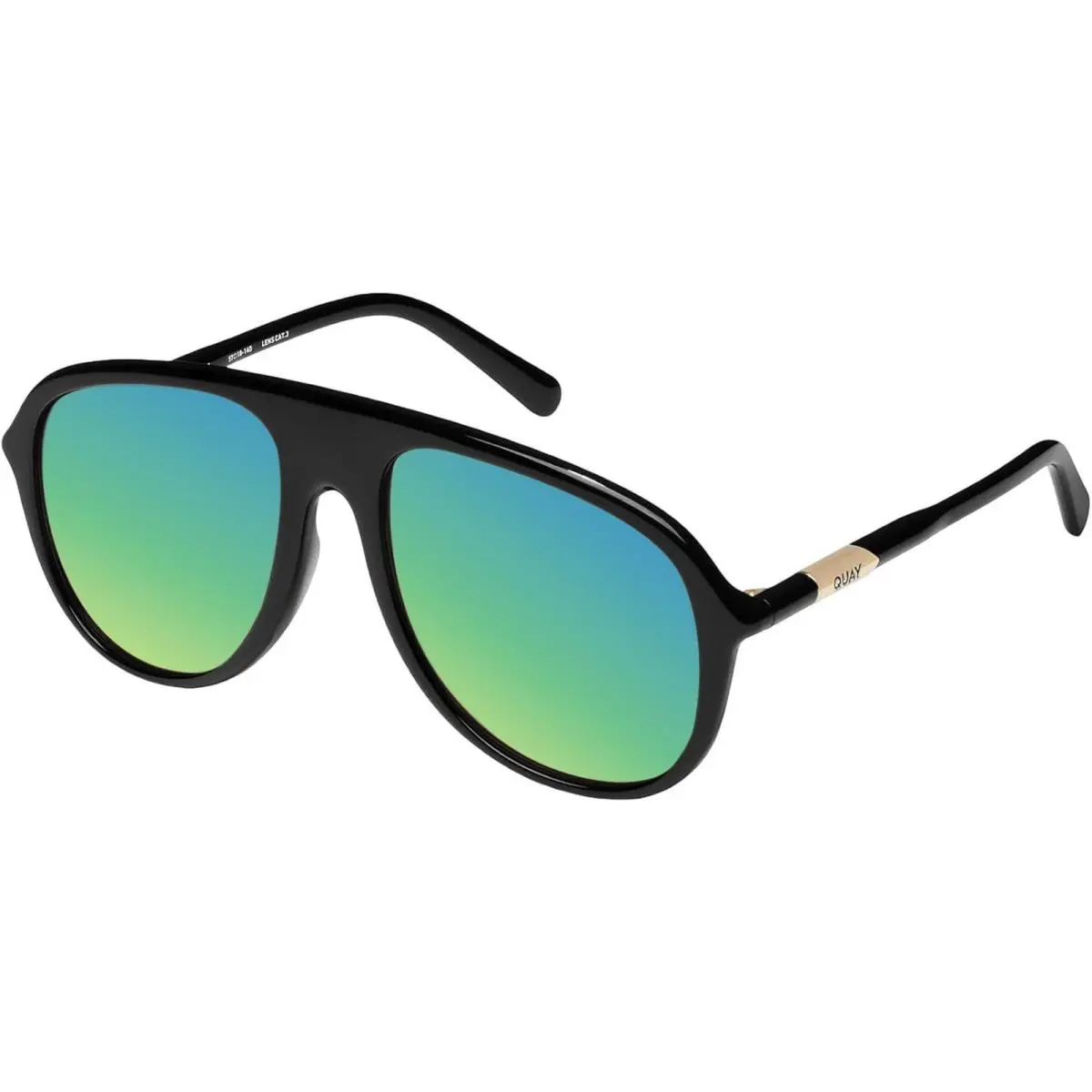 Quay Chart Topper Mens Pilot Polarized Sunglasses Gloss Black 57mm 4 Lens Option Green Mirror Polar by QUAY