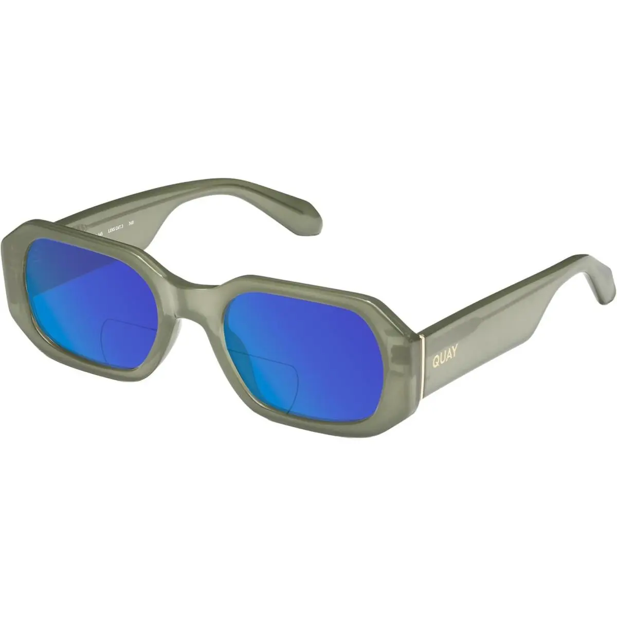 Quay Hyped Up Hexagonal Polarized Bi-focal Sunglasses in Crystal Jade Green 53mm Blue Mirror by QUAY