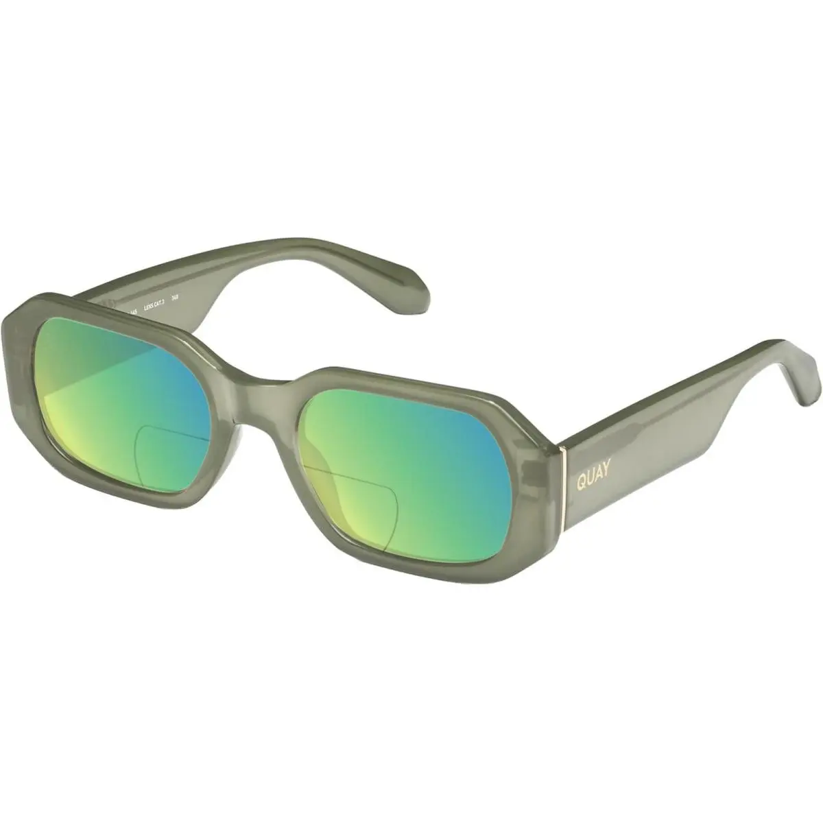 Quay Hyped Up Hexagonal Polarized Bi-focal Sunglasses in Crystal Jade Green 53mm Green Mirror by QUAY