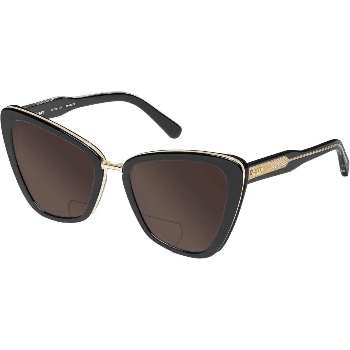 Quay All Talk Women`s Cat Eye Polarized Bi-focal Sunglasses in Gloss Black 58 mm Brown by QUAY