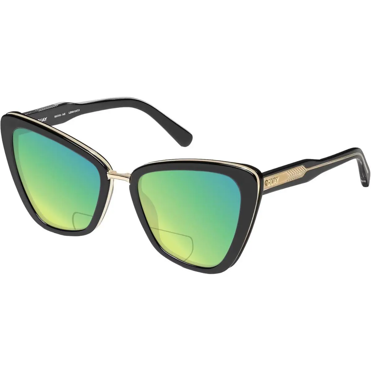 Quay All Talk Women`s Cat Eye Polarized Bi-focal Sunglasses in Gloss Black 58 mm Green Mirror by QUAY