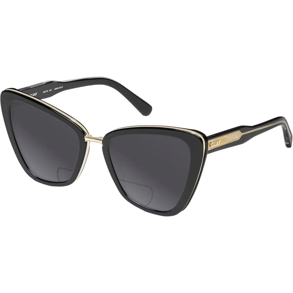 Quay All Talk Women`s Cat Eye Polarized Bi-focal Sunglasses in Gloss Black 58 mm Grey by QUAY