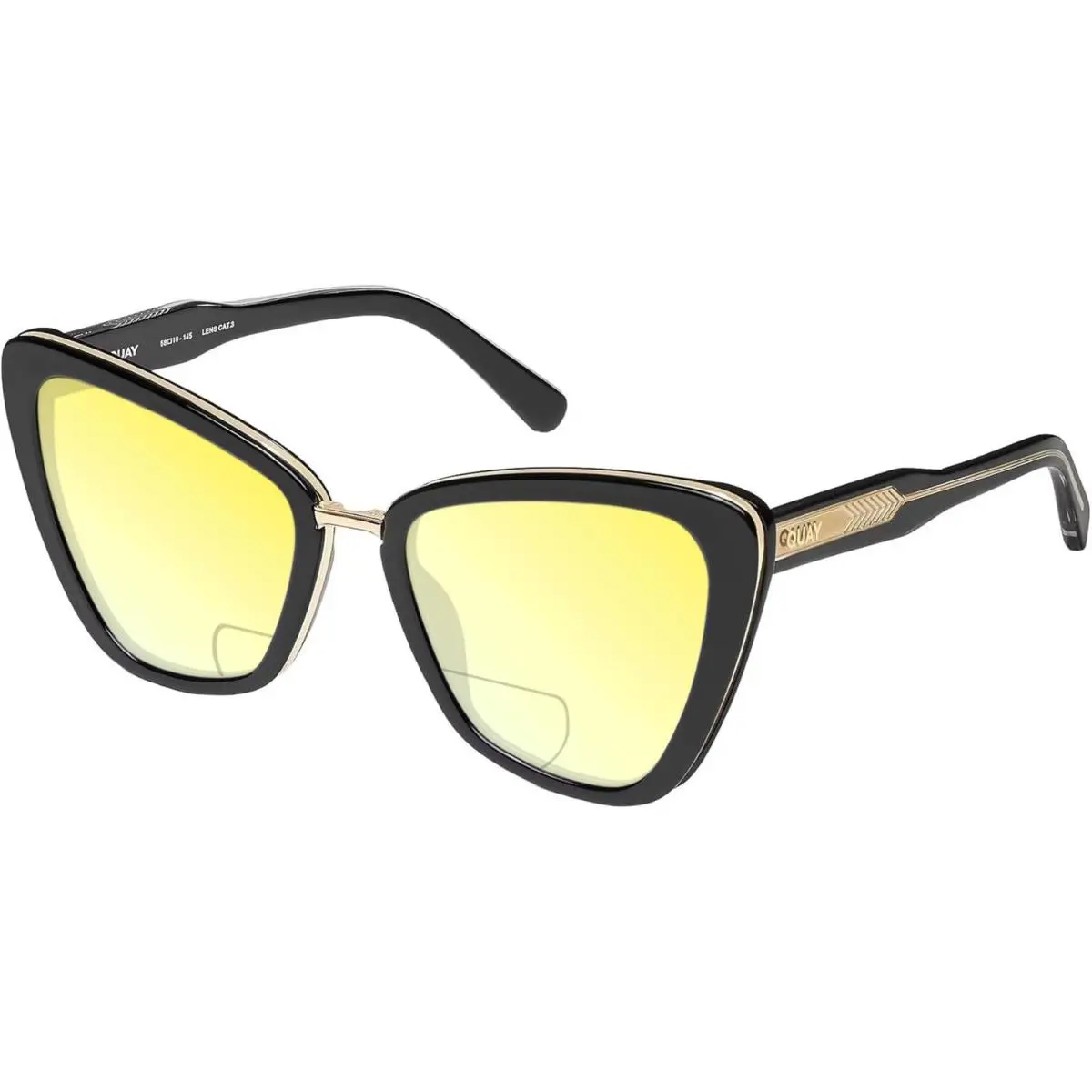 Quay All Talk Women`s Cat Eye Polarized Bi-focal Sunglasses in Gloss Black 58 mm Yellow by QUAY