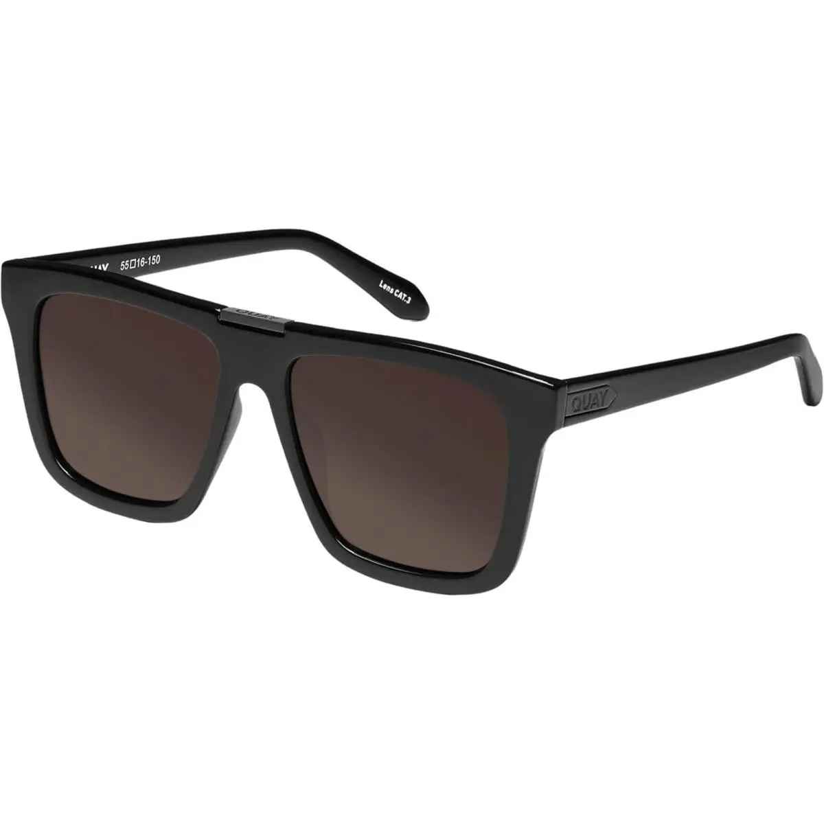 Quay Name Drop Unisex Square Polarized Sunglasses Gloss Black 55mm 4 Lens Option Amber Brown Polar by QUAY