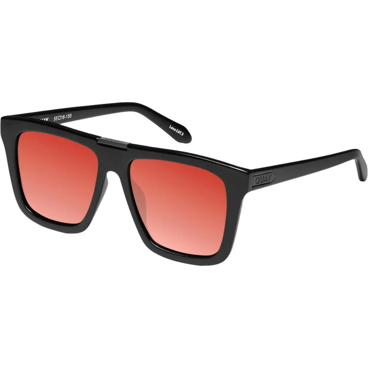 Quay Name Drop Unisex Square Polarized Sunglasses Gloss Black 55mm 4 Lens Option Red Mirror Polar by QUAY