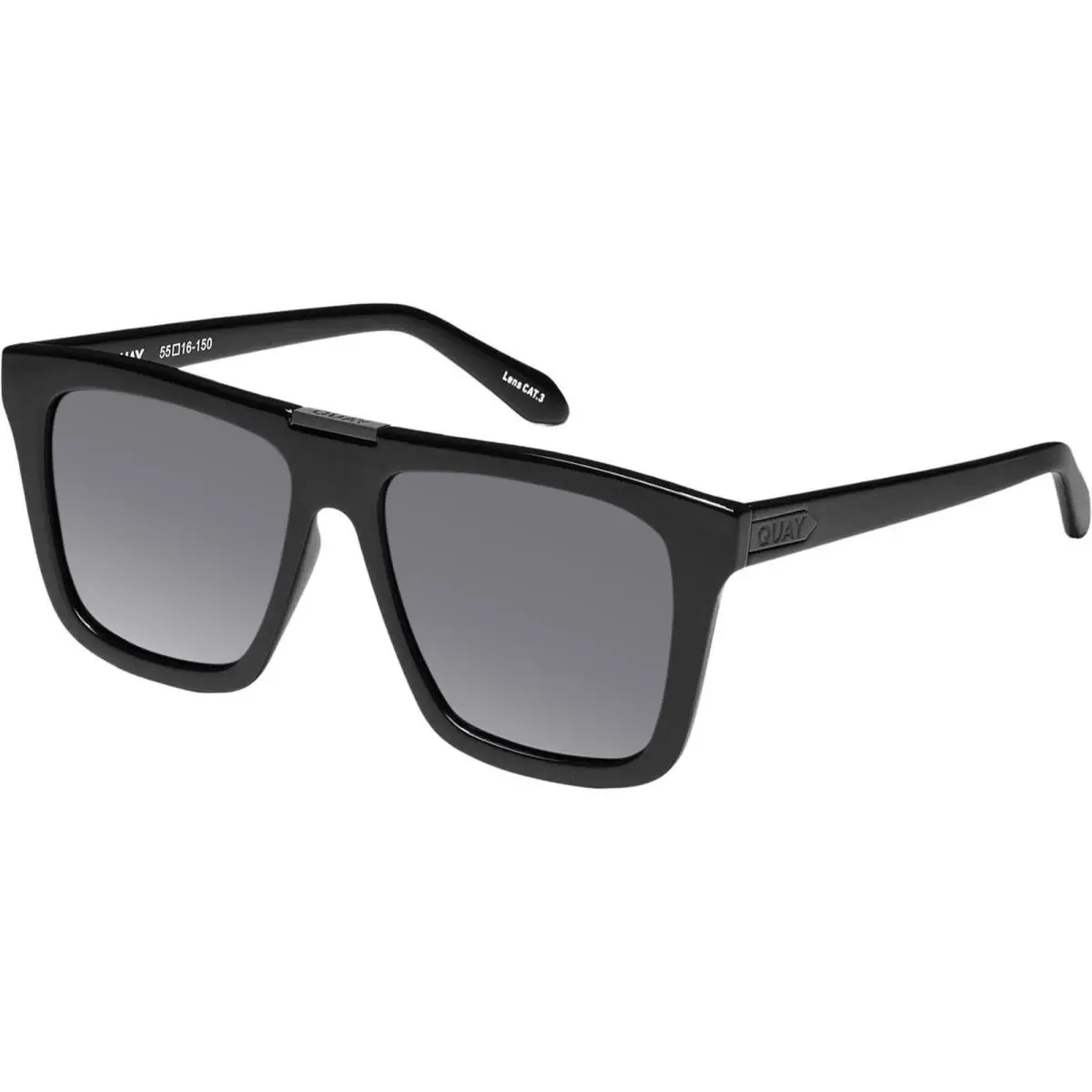 Quay Name Drop Unisex Square Polarized Sunglasses Gloss Black 55mm 4 Lens Option Silver Mirror Polar by QUAY