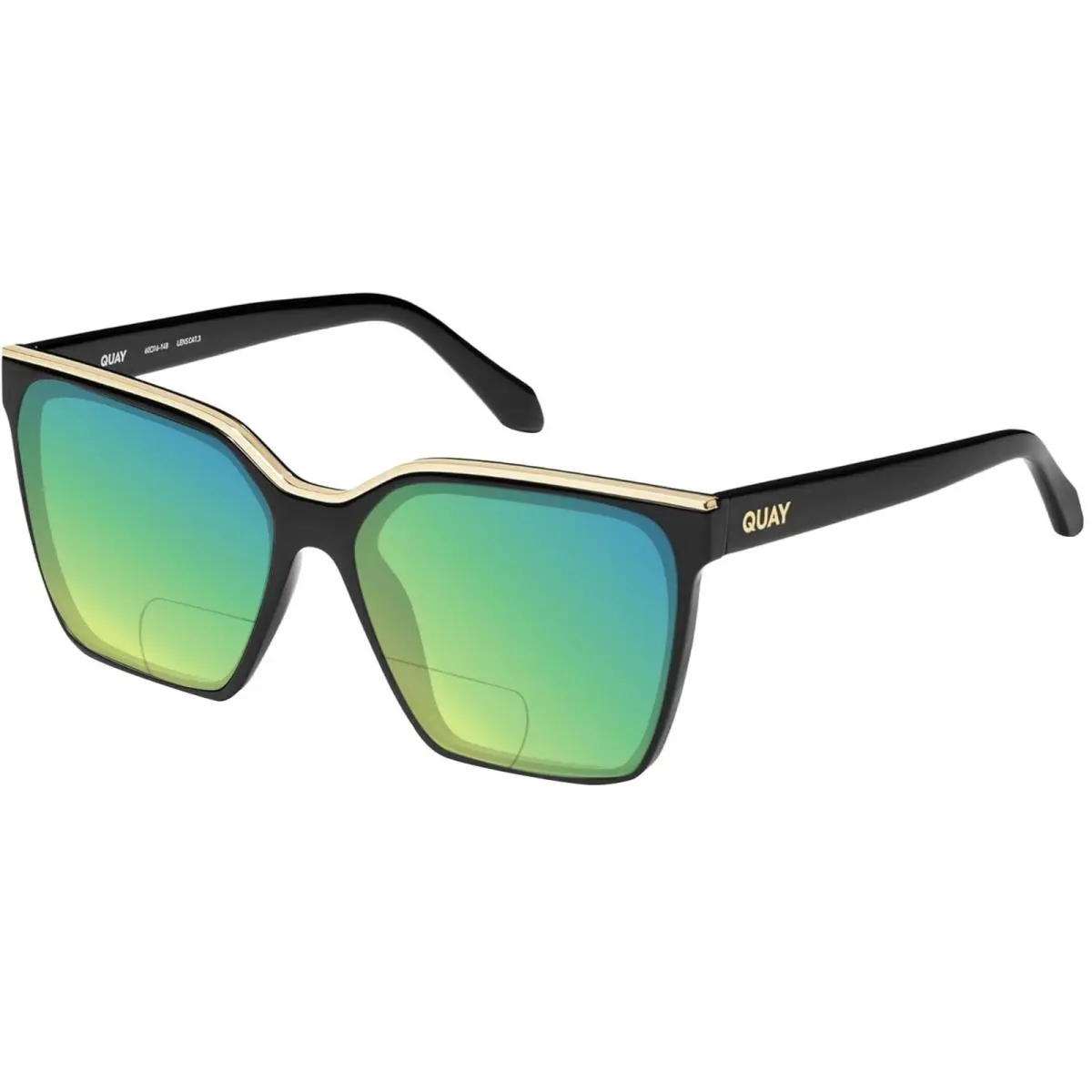 Quay Level Up Women`s Square Polarized Bi-focal Sunglasses in Matte Black 60 mm Green Mirror by QUAY