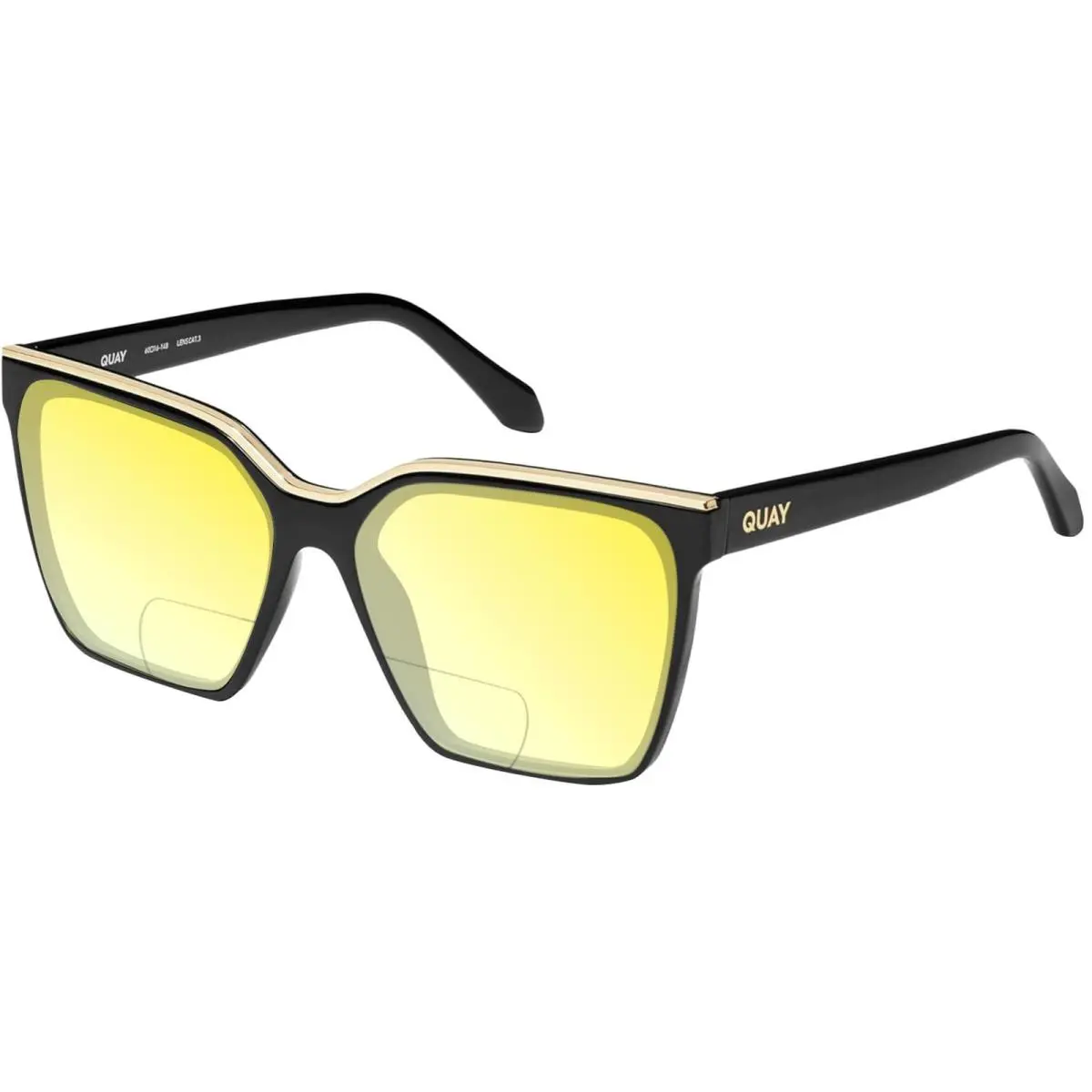 Quay Level Up Women`s Square Polarized Bi-focal Sunglasses in Matte Black 60 mm Yellow by QUAY