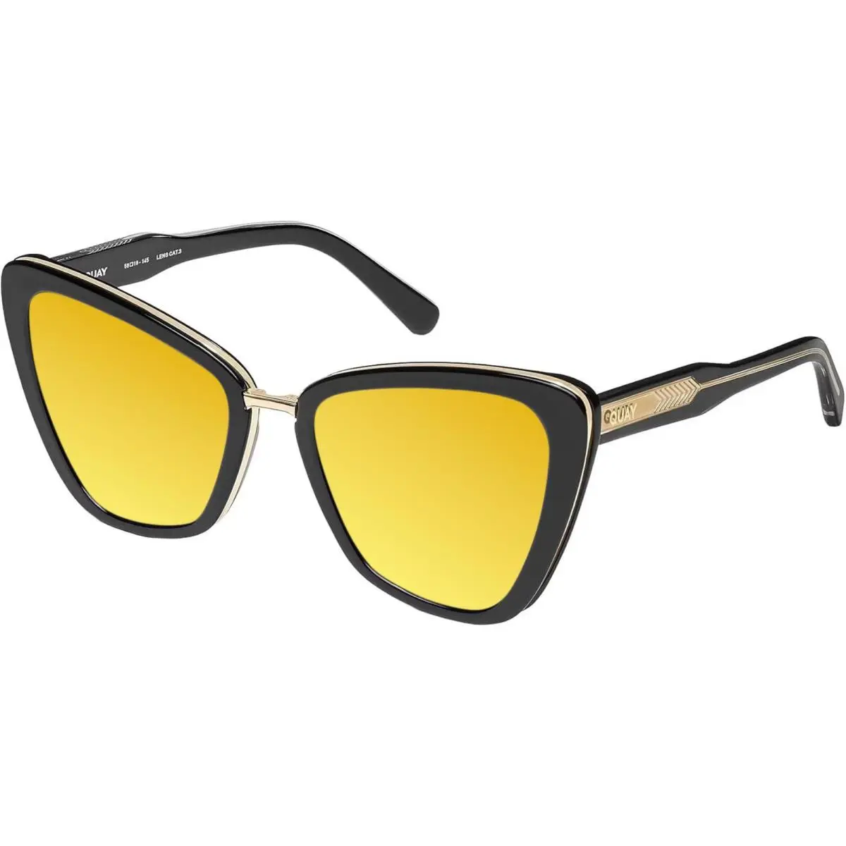 Quay All Talk Women Cat Eye Polarized Sunglasses Gloss Black 58mm 4 Lens Options Gold Mirror Polar by QUAY