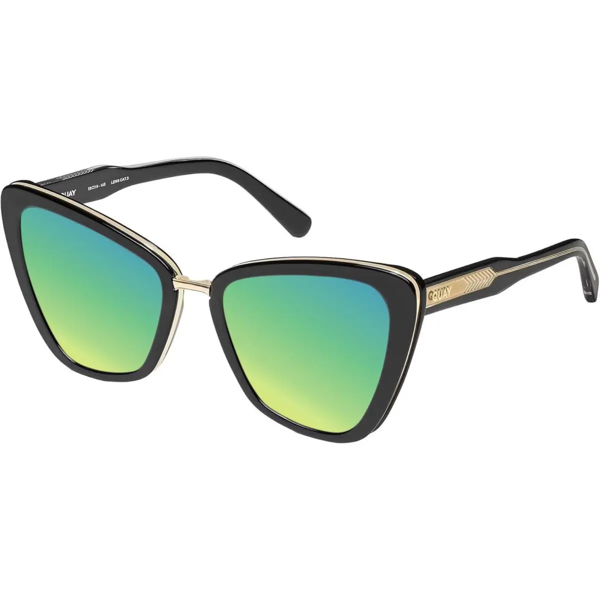 Quay All Talk Women Cat Eye Polarized Sunglasses Gloss Black 58mm 4 Lens Options Green Mirror Polar by QUAY