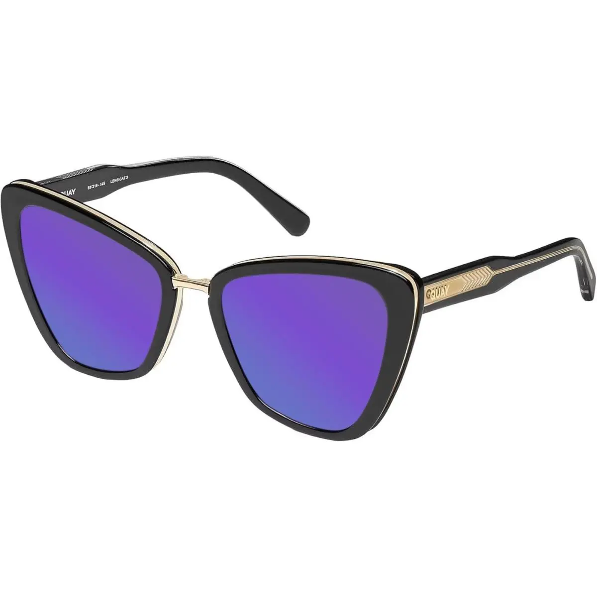 Quay All Talk Women Cat Eye Polarized Sunglasses Gloss Black 58mm 4 Lens Options Purple Mirror Polar by QUAY