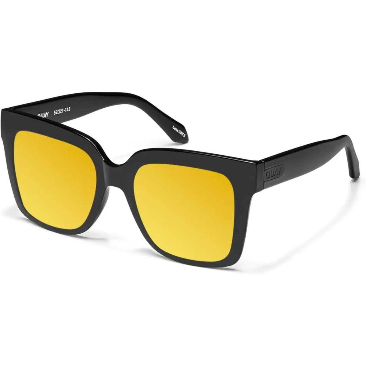 Quay Icy Women`s Square Polarized Sunglasses Gloss Black 52 mm Choose Lens Color Gold Mirror Polar by QUAY