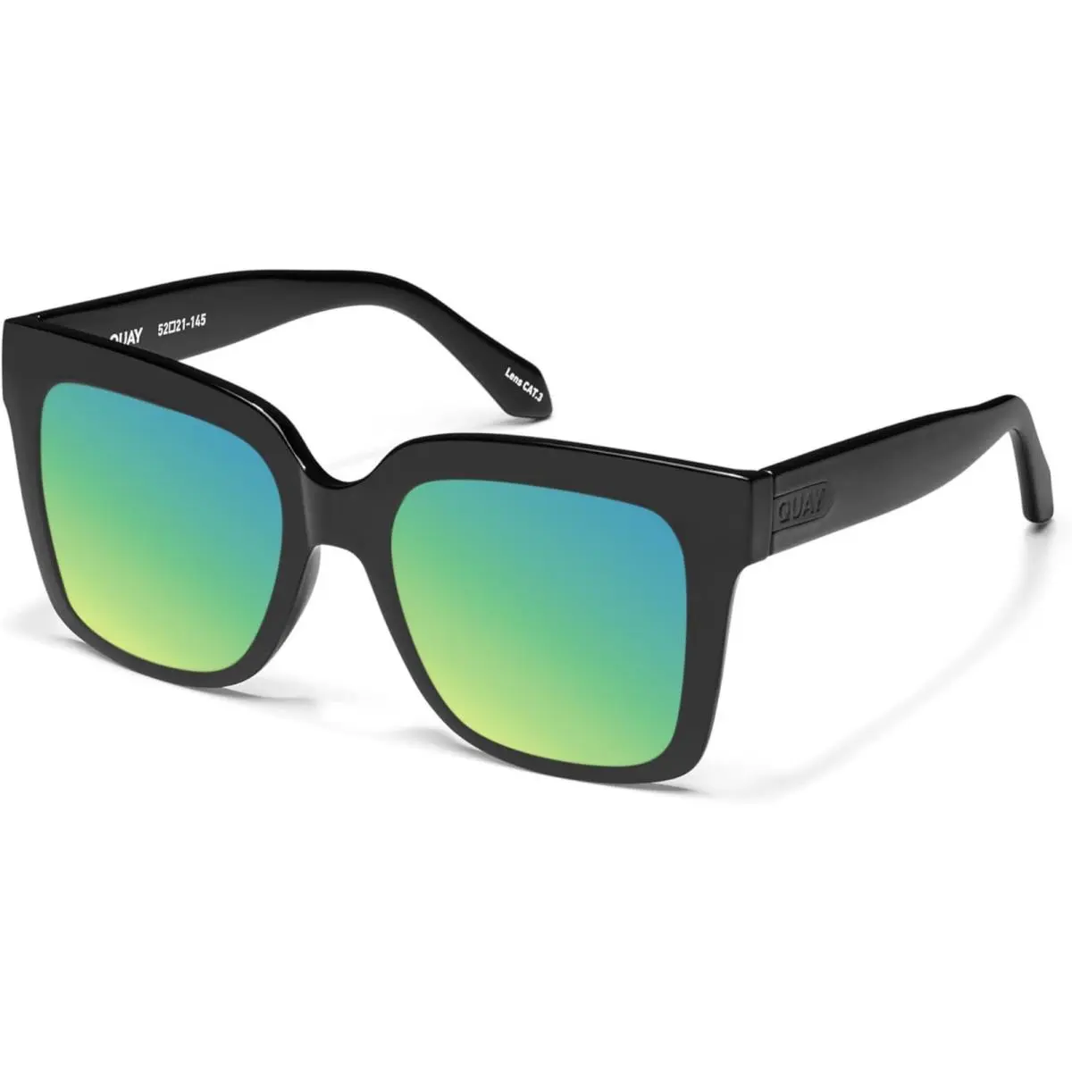 Quay Icy Women`s Square Polarized Sunglasses Gloss Black 52 mm Choose Lens Color Green Mirror Polar by QUAY