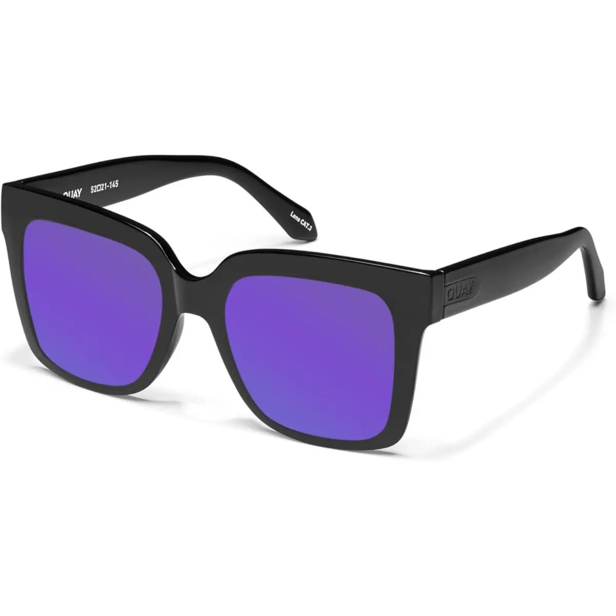 Quay Icy Women`s Square Polarized Sunglasses Gloss Black 52 mm Choose Lens Color Purple Mirror Polar by QUAY