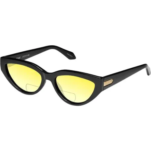 Quay Narrow Down Women`s Cat Eye Polarized Bi-focal Sunglasses Gloss Black 57 mm Yellow by QUAY