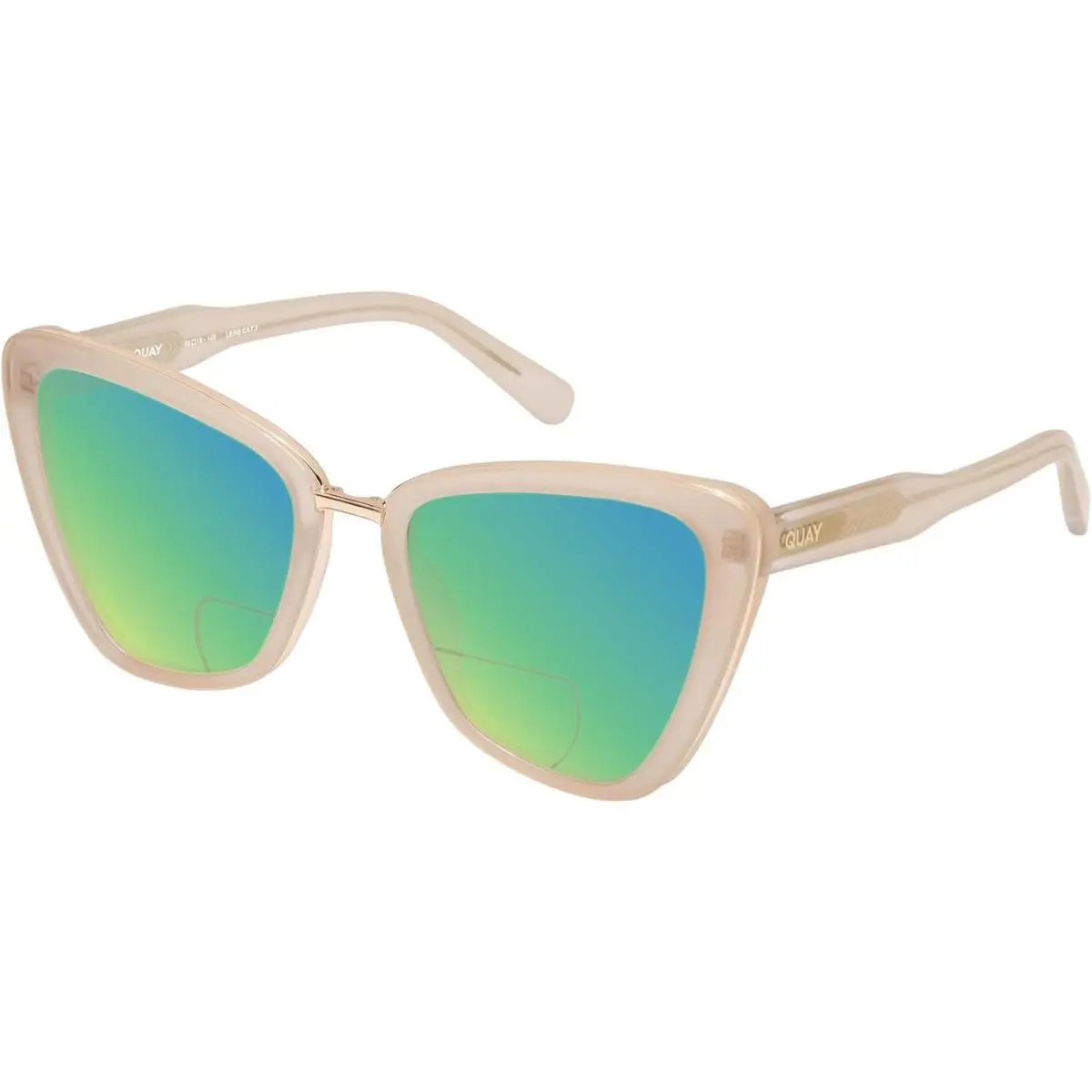 Quay All Talk Women`s Cat Eye Polarized Bi-focal Sunglasses in Bone White 58 mm Green Mirror by QUAY