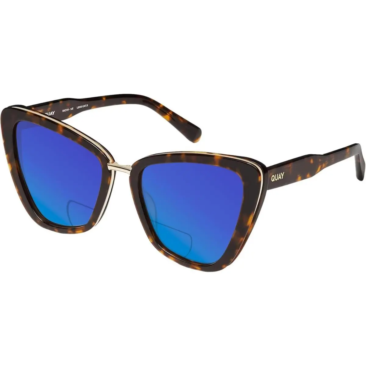 Quay All Talk Women`s Cat Eye Polarized Bi-focal Sunglasses Brown Tortoise 58 mm Blue Mirror by QUAY