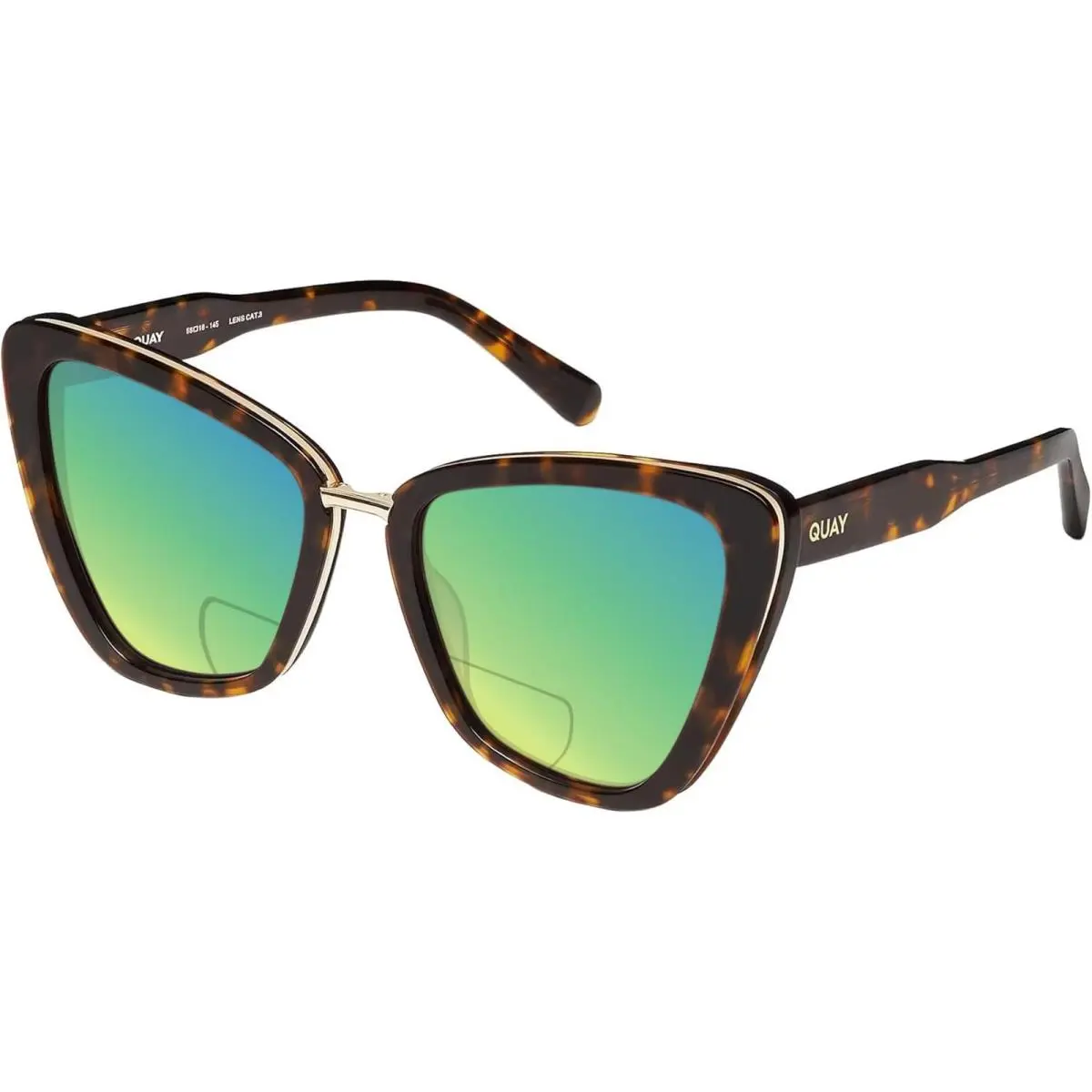 Quay All Talk Women`s Cat Eye Polarized Bi-focal Sunglasses Brown Tortoise 58 mm Green Mirror by QUAY
